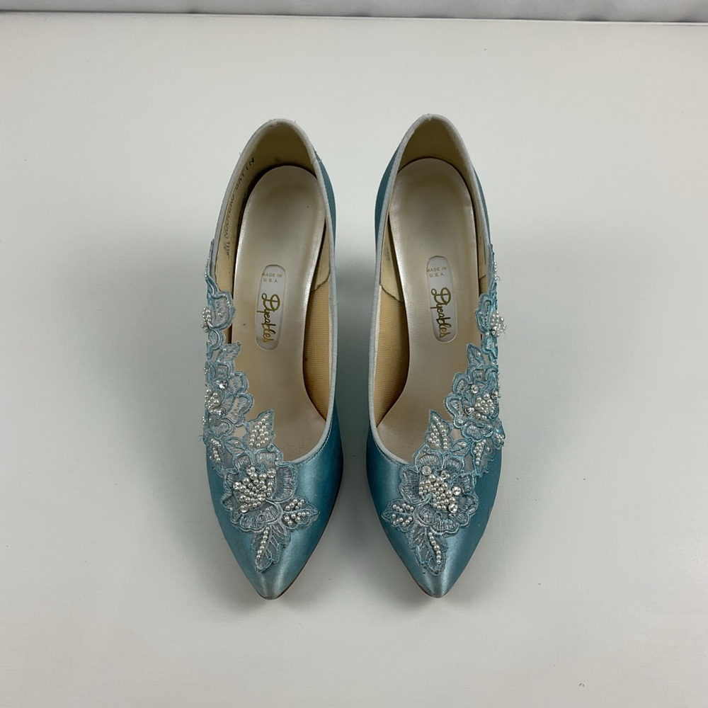 Dyeables 11 Satin Beaded Teal Wedding Pumps‎ Size 6 1/2B